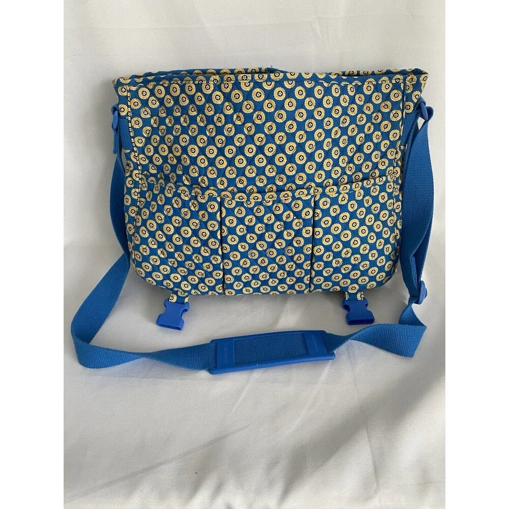 Vera Bradley Riviera Blue Yellow Floral Large Messenger Laptop Crossbody Bag